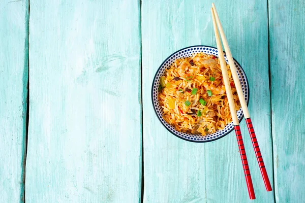 Stekt Ris Med Fläsk Räkor Och Grönsaker — Stockfoto