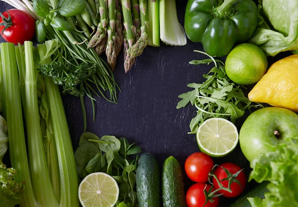 Frutas Verduras Saludables Pizarra —  Fotos de Stock