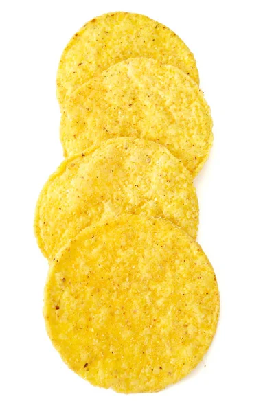 Chips Maíz Redondos Aislados Sobre Fondo Blanco —  Fotos de Stock