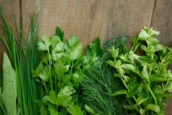 Fresh Herbs Wooden Surface — Stock Photo, Image