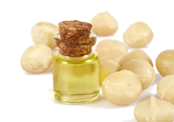 Macadamia Nut Oil Isolated White Backrgound — Stock Photo, Image