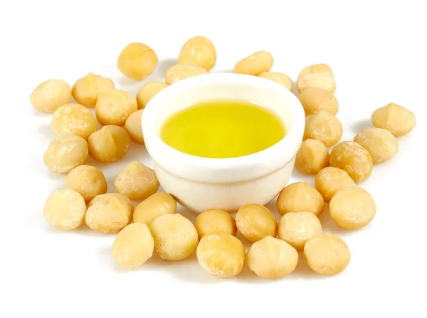 Macadamia Nut Oil Isolated White Backrgound — Stock Photo, Image