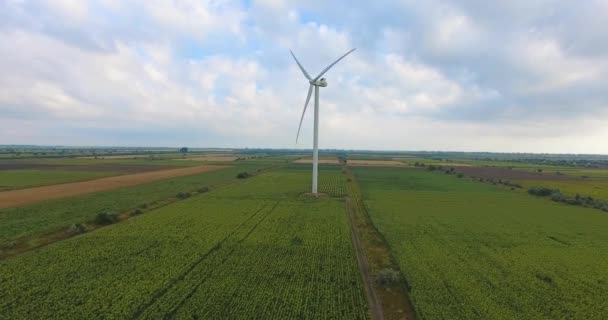 Aerial View. Beautiful windmill turbines , wind energy turbines . Aerial drone shot. 4K — Stock Video