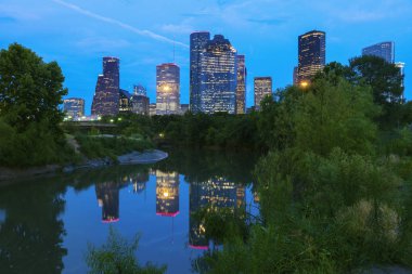 Gece Houston Panoraması. Houston, Teksas, ABD.