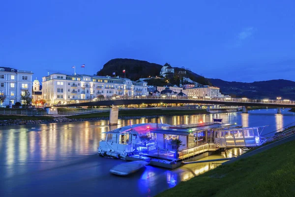 Panorama Salzburgo Noite Salzburgo Áustria — Fotografia de Stock