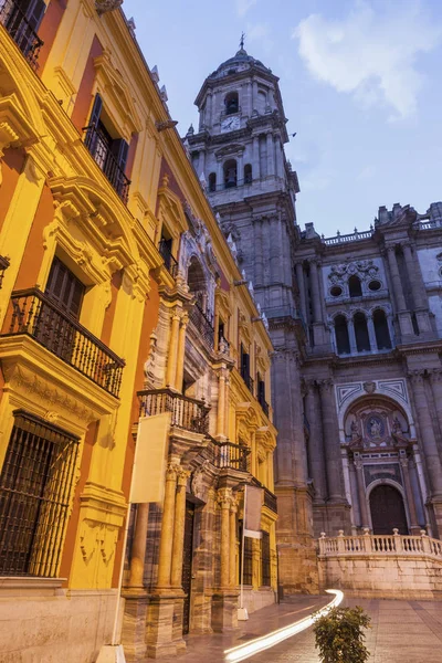 Catedral Málaga Noite Málaga Andaluzia Espanha — Fotografia de Stock