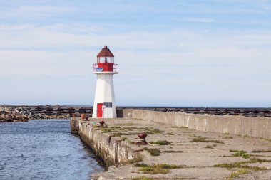 Grand Bankası Wharf deniz feneri. Newfoundland ve Labrador, Kanada.
