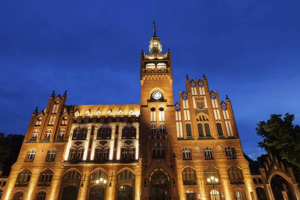 Das Rathaus Lupsk Der Nacht Slupsk Pommern Polen — Stockfoto