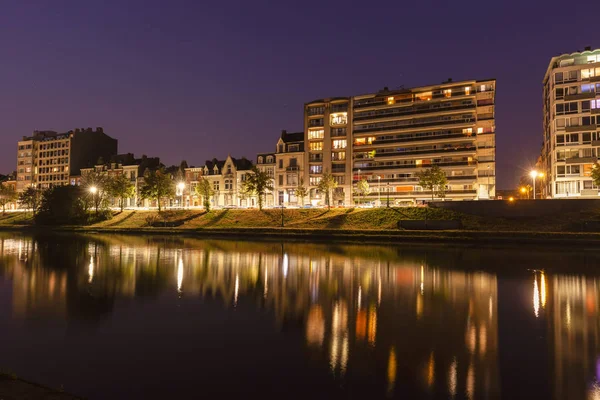 Panoramy Liege Wzdłuż Rzeki Moza Wieczór Liege Wallonia Belgium — Zdjęcie stockowe