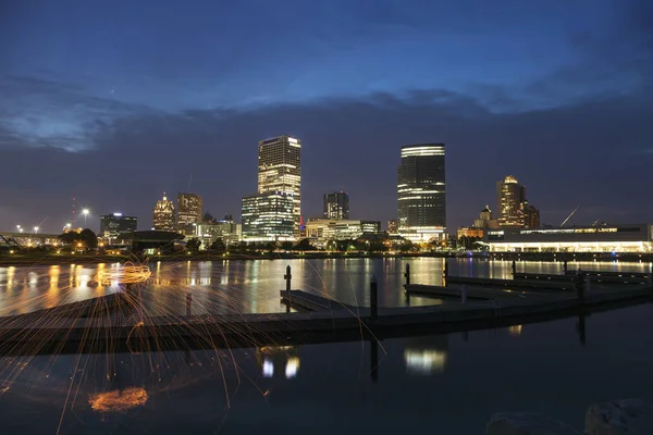 Panorama Van Milwaukee Nachts Milwaukee Wisconsin Verenigde Staten — Stockfoto