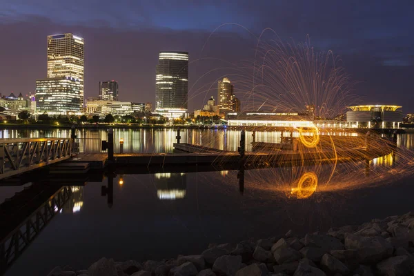 Panorama Milwaukee Notte Milwaukee Wisconsin Stati Uniti — Foto Stock