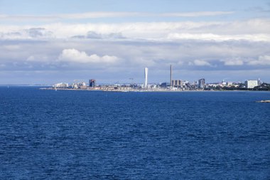 Malmo Öresund Köprüsü'nden Panoraması. Malmö, Scania, İsveç.