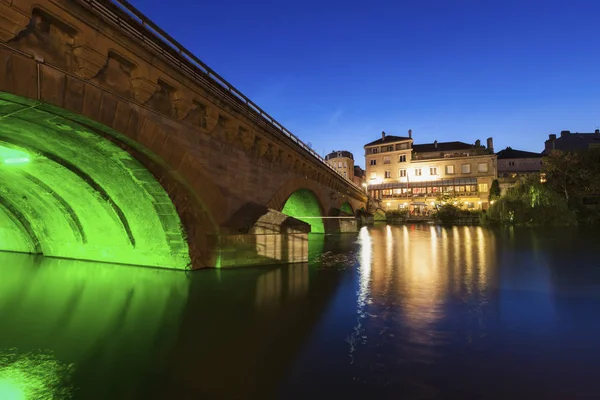 Pont Éclairé Metz Nuit Metz Grand Est France — Photo