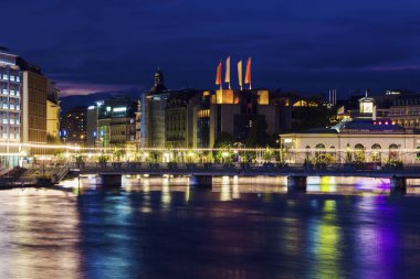 Geceleri Panorama Cenevre. Geneva, İsviçre.