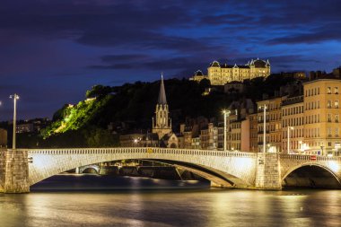 Lyon Panoraması şafakta. Lyon, Rhône-Alpes, Fransa.