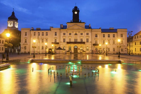 Bloquee Ayuntamiento Por Noche Reloj Masovia Polonia —  Fotos de Stock