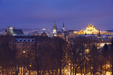 Olomouc Panoraması geceleri. Olomouc, Olomouc Region, Çek Cumhuriyeti.