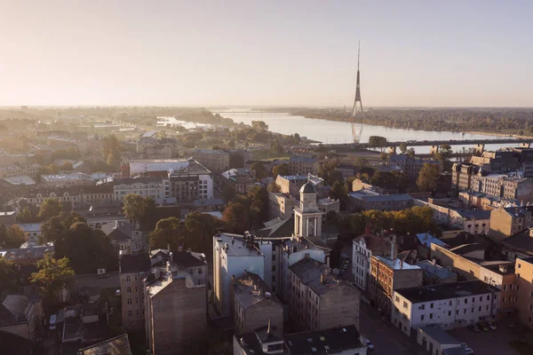Panorama Van Riga Bij Zonsondergang Riga Letland — Stockfoto