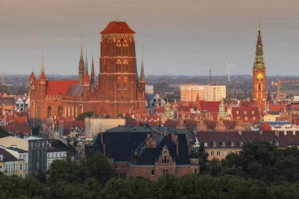 Panorama Van Gdansk Bij Zonsondergang Gdansk Pomorskie Polen — Stockfoto