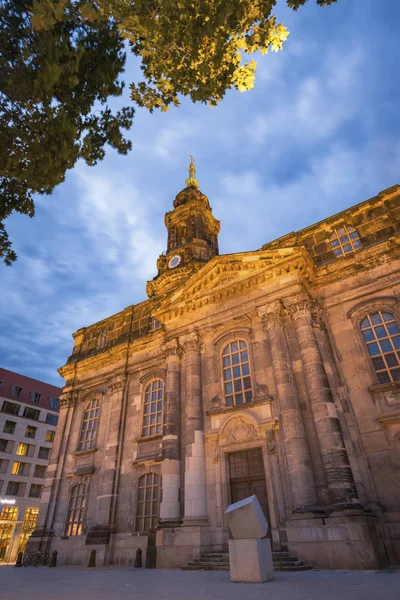 Igreja Santa Cruz Dresden Noite Dresden Saxónia Alemanha — Fotografia de Stock