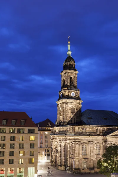 Iglesia Santa Cruz Dresde Por Noche Dresde Sajonia Alemania — Foto de Stock