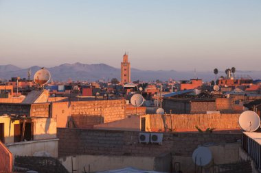 Marrakesh hava panorama adlı gündoğumu. Marrakesh, Marrakesh-Safi, Fas.