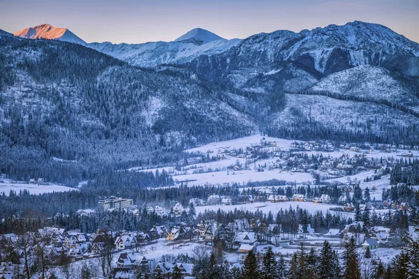 Winterpanorama Von Zakopane Bei Sonnenaufgang Zakopane Kleinpolen Polen — Stockfoto