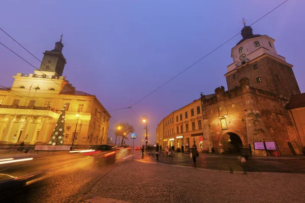 Lublin Rathaus und Krakowska Tor — Stockfoto