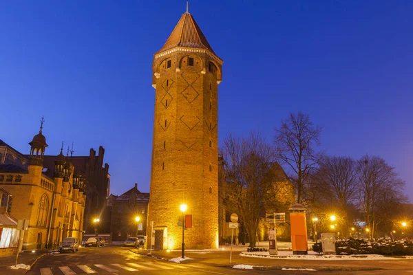 St Hyacinth Tower em Gdansk à noite — Fotografia de Stock