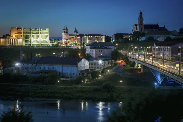 Panorama Grodna nocą — Zdjęcie stockowe