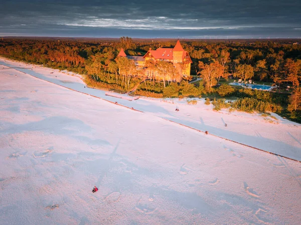 Zonsondergang Het Strand Leba Leba Pommeren Polen — Stockfoto