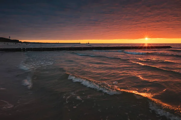 Západ Slunce Pláži Libě Leba Pomerania Polsko — Stock fotografie