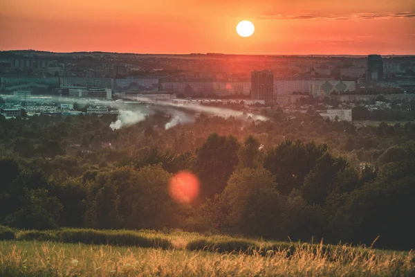 Panorama Rzeszow Pôr Sol Rzeszow Subcarpathia Polónia — Fotografia de Stock