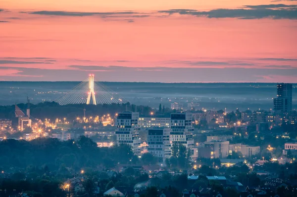 Panorama Rzeszowa Zachodzie Słońca Rzeszów Podkarpacie Polska — Zdjęcie stockowe