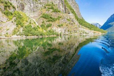 Norveç 'teki Aurlandsfjord. Aurlandsvangen, Batı Norveç, Norveç.