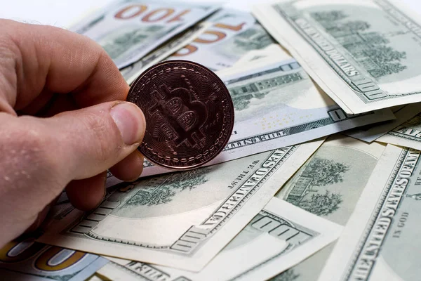 Bitcoin Dolar Coin Rachunki — Zdjęcie stockowe