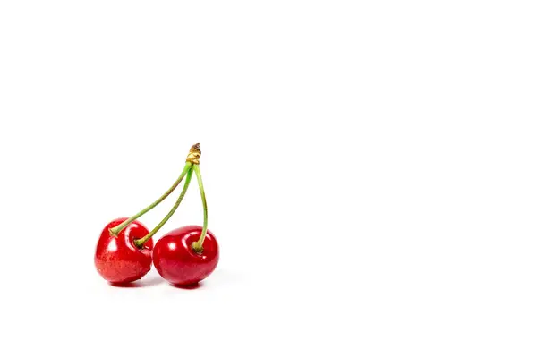 Cerises Rouges Mûres Sur Fond Blanc — Photo