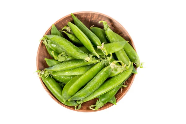 Rijp Groene Erwten Een Witte Achtergrond Gekweekt Een Veld Een — Stockfoto