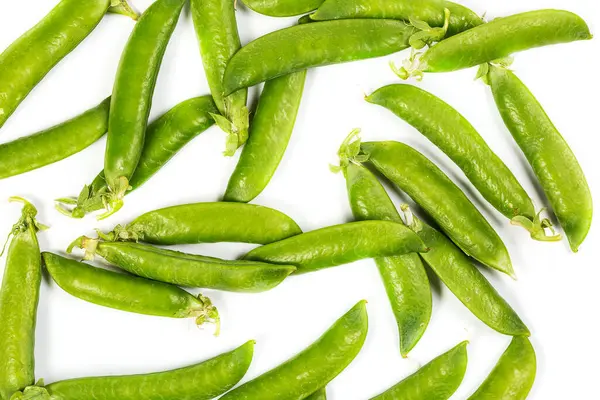 Lekkere Groene Erwten Met Vitaminen Een Wit Bord Van Een — Stockfoto