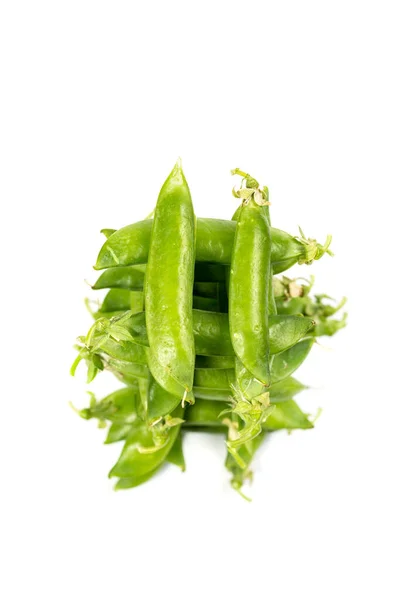 Sabrosos Guisantes Verdes Con Vitaminas Plato Blanco Una Granja —  Fotos de Stock