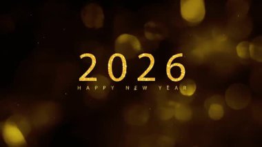New Year 2026 with gold particles and bokeh, golden new year banner