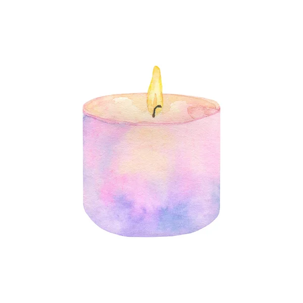 Pink Candle Hand Drawn Watercolor Illustration Isolated White Background — Stock Photo, Image