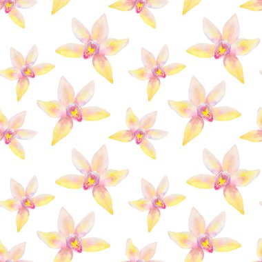 Vanilya çiçeği. Seamless modeli. El suluboya resim çekilmiş.