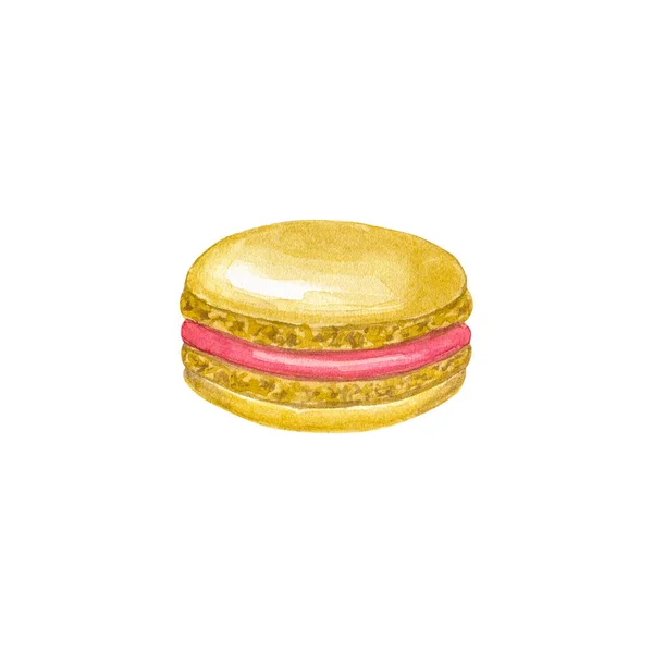 Macaron bege com recheio vermelho. ilustração aquarela desenhada à mão. Isolado sobre fundo branco . — Fotografia de Stock