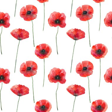 Poppies, elle çizilmiş illüstrasyon ile Seamless modeli