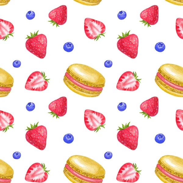 イチゴとマカロンのシームレス パターン — ストック写真