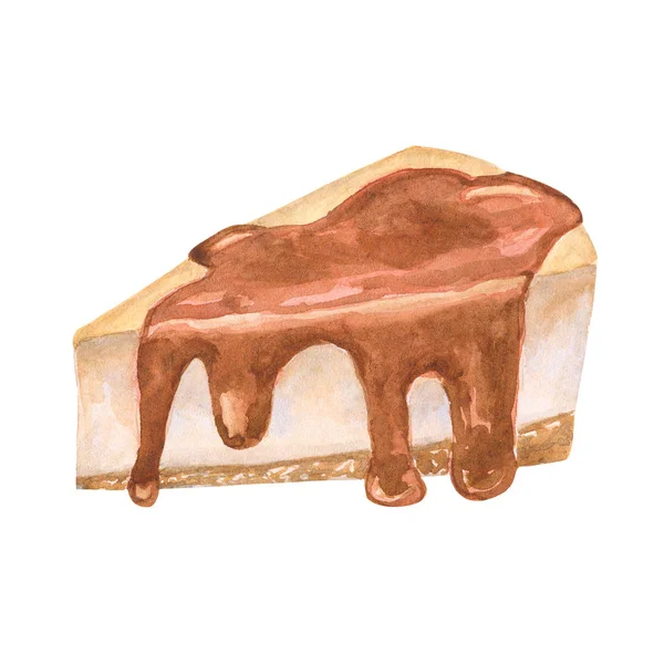 Torta Formaggio Versata Con Caramello Illustrazione Acquerello Disegnato Mano — Foto Stock