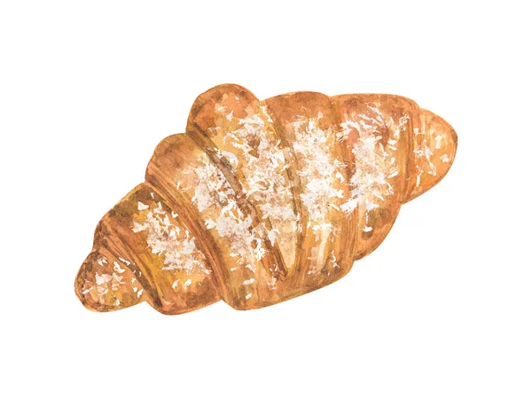 Croissant Bestrooid Met Poedersuiker Hand Getekend Aquarel Illustratie — Stockfoto