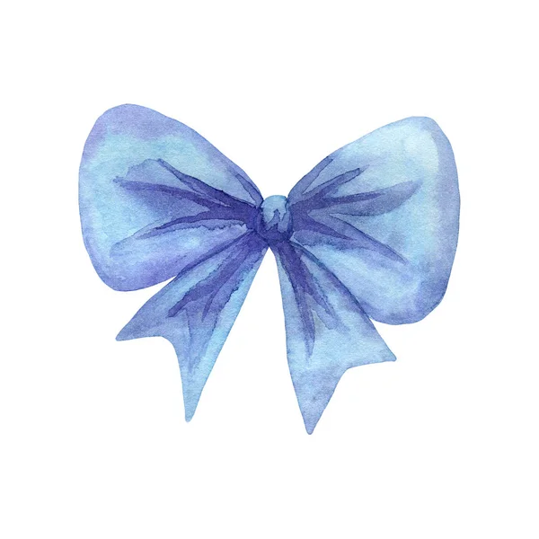 Blue bow. Hand drawn watercolor illustration. Isolated on white background. — Zdjęcie stockowe