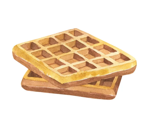 Waffles belgas. ilustração aquarela desenhada à mão. Isolado sobre fundo branco . — Fotografia de Stock